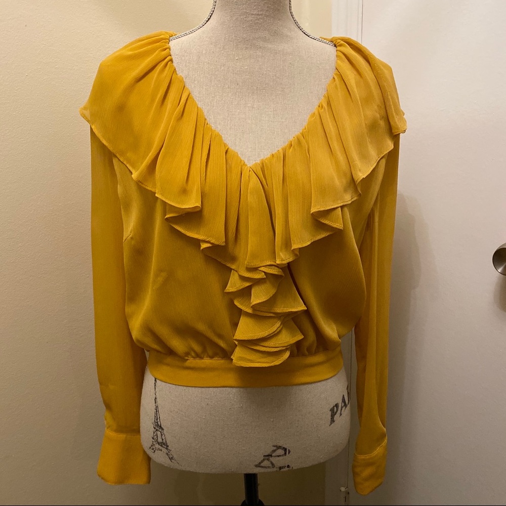 Hyfve Gold Ruffle Front Blouse